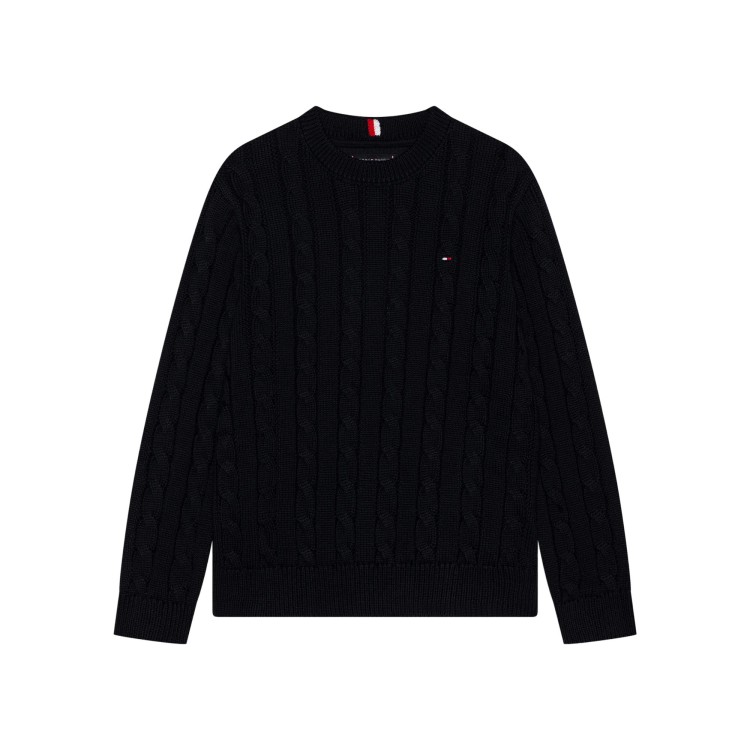 TOMMY HILFIGER Pullover nero a maglia intrecciata bambino