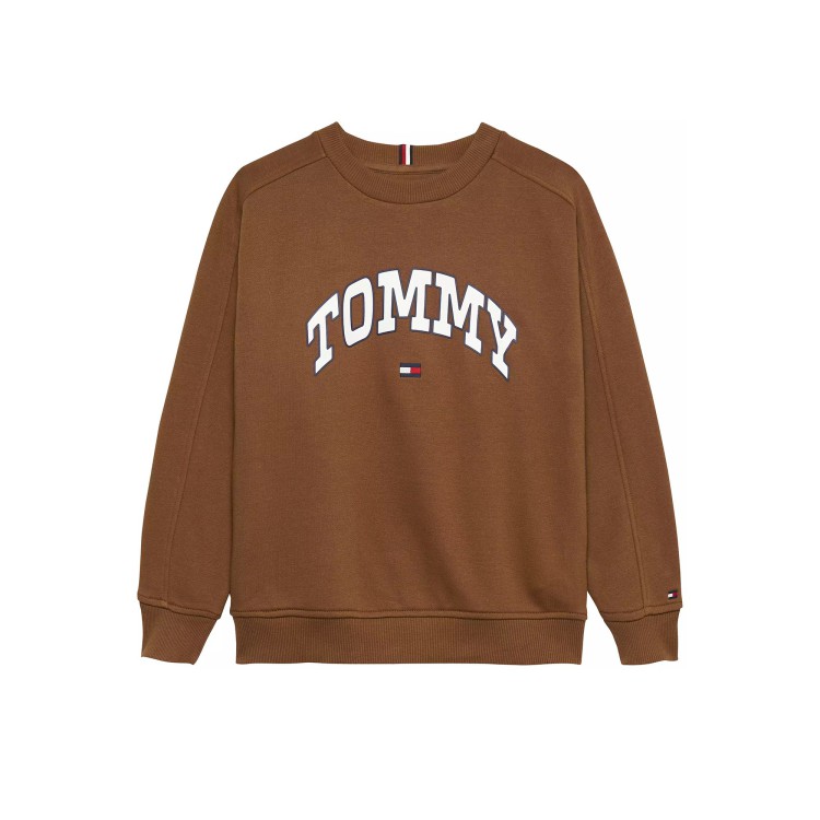TOMMY HILFIGER Felpa varsity marrone girocollo bambini