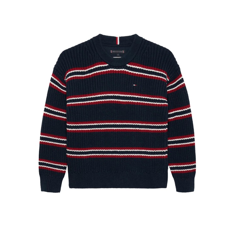 TOMMY HILFIGER Pullover navy in cotone a righe bambino