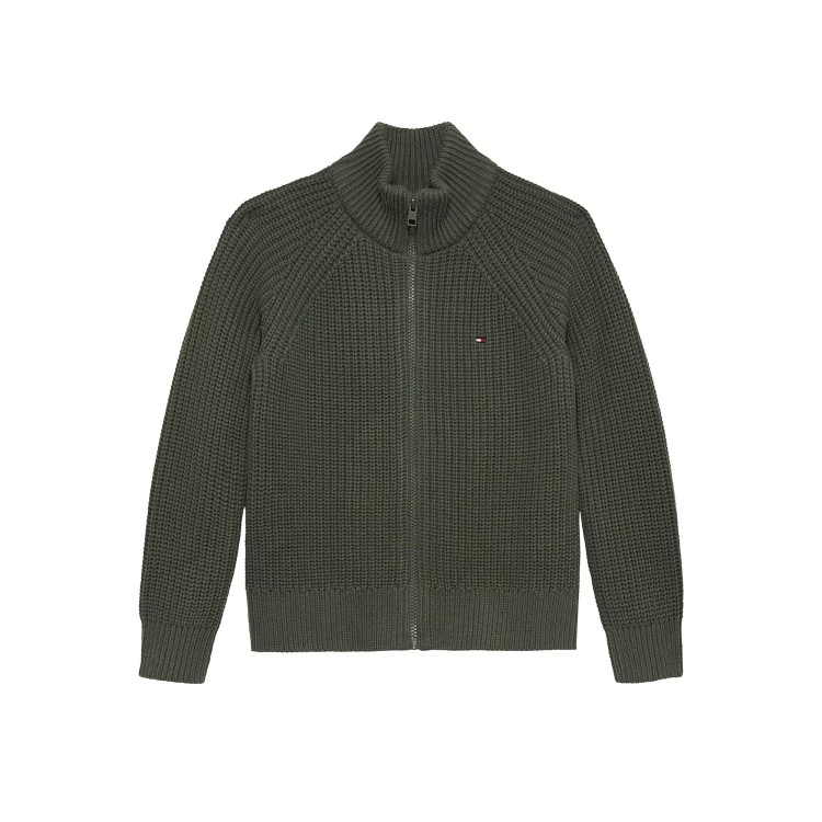 TOMMY HILFIGER Pullover full-zip verde oliva in cotone bambino