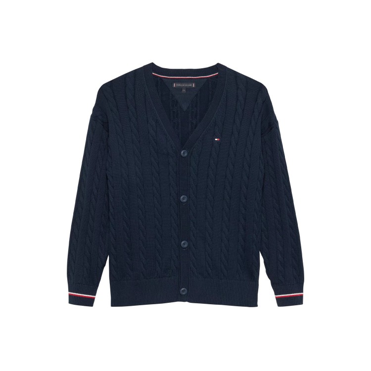 TOMMY HILFIGER Cardigan blu navy a trecce bambino