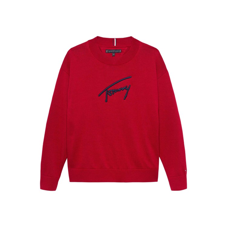 TOMMY HILFIGER Felpa varsity rossa girocollo bambini