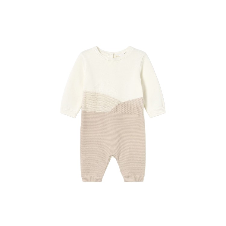 MAYORAL NEWBORN Tutina sabbia e bianca in maglia neonato
