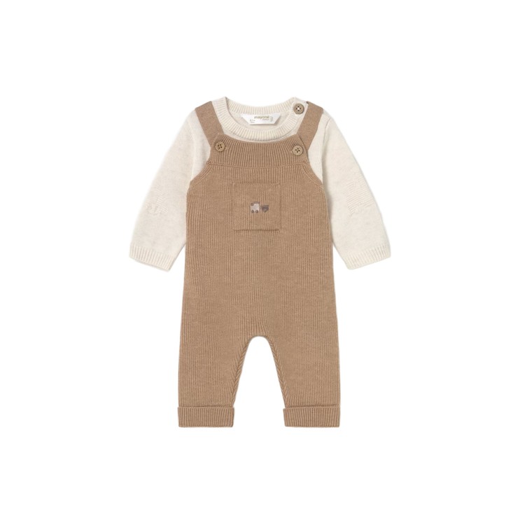 MAYORAL NEWBORN Completo salopette 2 pezzi caramello neonato