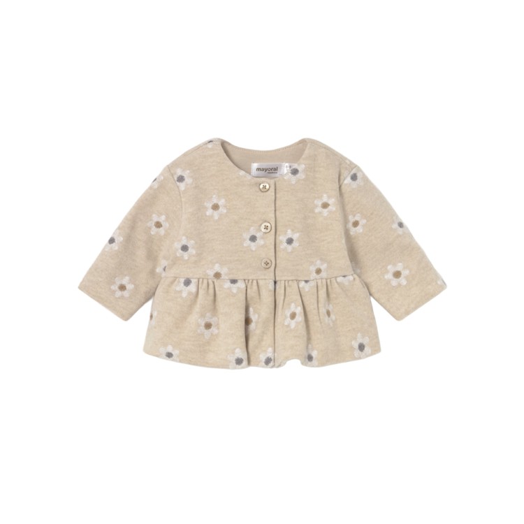 MAYORAL NEWBORN Completo 3 pezzi sabbia fiori neonata