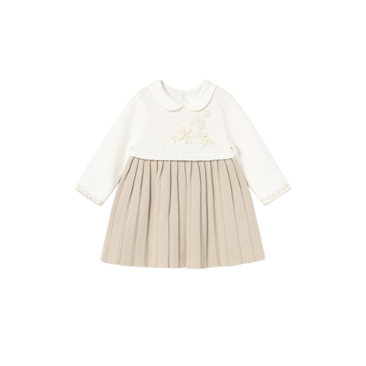 MAYORAL NEWBORN Vestito bianco e beige in maglia neonata