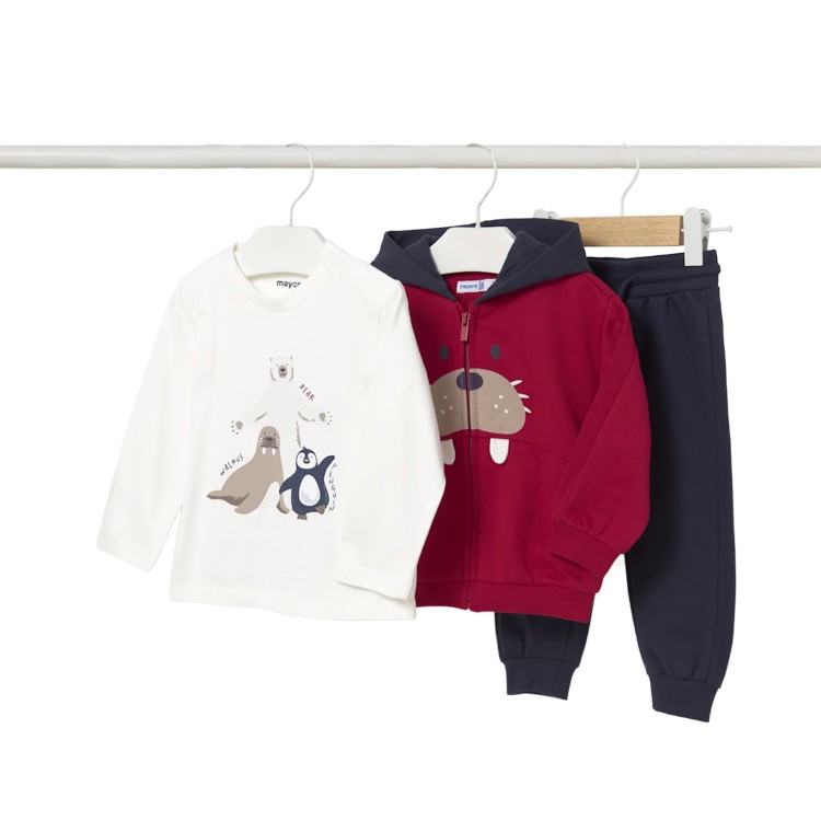 MAYORAL Completo 3 pezzi sportivo rosso neonato