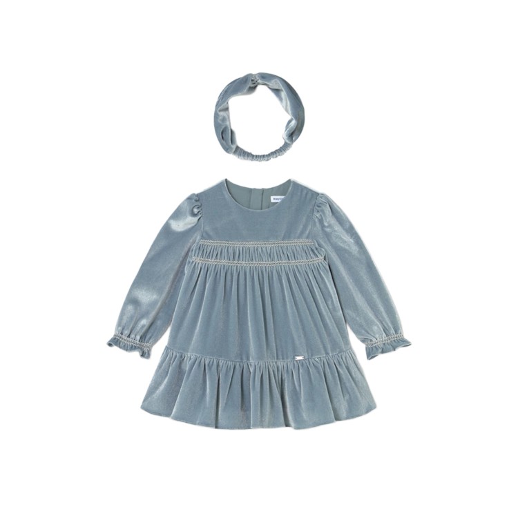 MAYORAL Abito celeste in velluto neonata