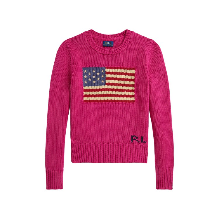 RALPH LAUREN Maglia ciclamino in cotone con bandiera bambina