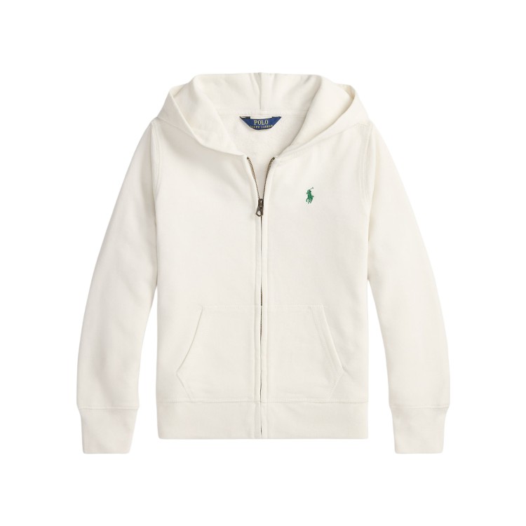 RALPH LAUREN Felpa bianca full-zip con cappuccio bambina