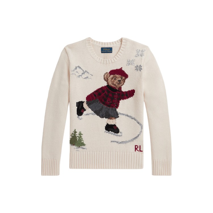 RALPH LAUREN Maglia crema Polo Bear bambina