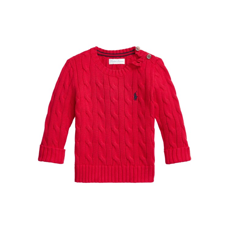 RALPH LAUREN Maglia rossa a trecce in cotone neonati