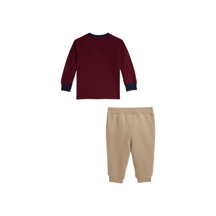 RALPH LAUREN Set T-shirt e pantalone bordeaux Bear neonato