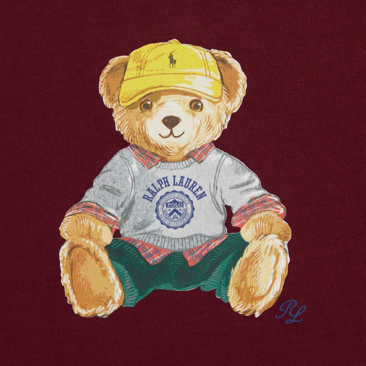 RALPH LAUREN Set T-shirt e pantalone bordeaux Bear neonato