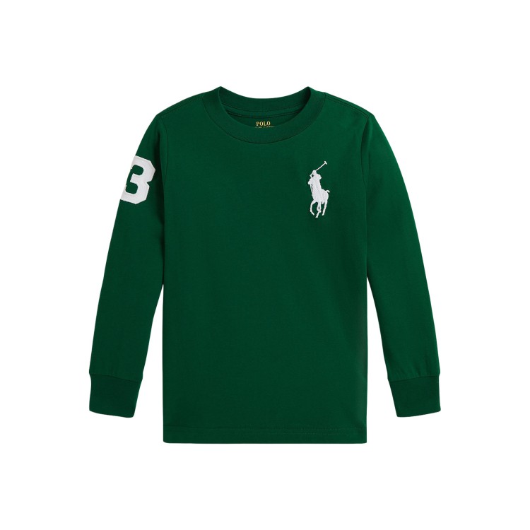 RALPH LAUREN T-shirt verde a maniche lunghe Big Pony bambini