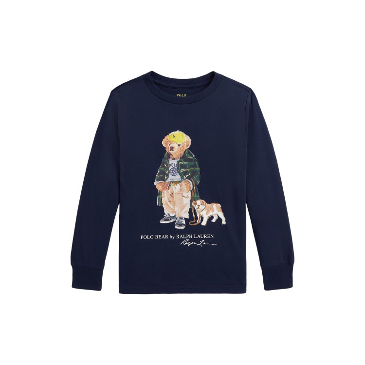 RALPH LAUREN Felpa navy girocollo Polo Bear bambini