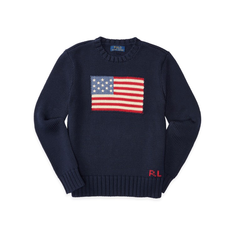 RALPH LAUREN Maglia navy in cotone con bandiera bambini