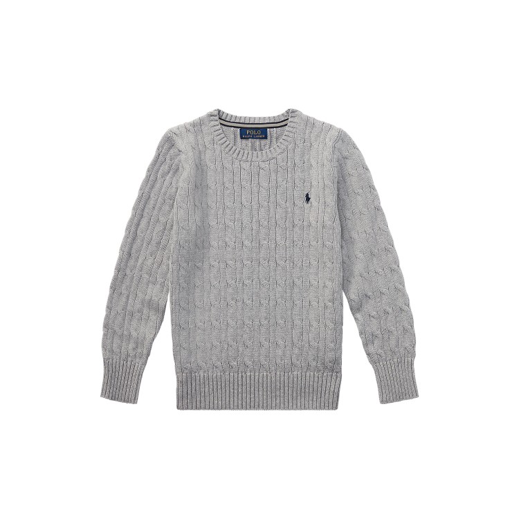 RALPH LAUREN Maglia grigia in cotone a trecce bambini