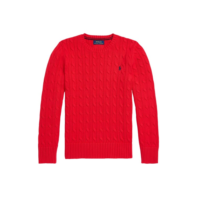 RALPH LAUREN Maglia rossa in cotone a trecce bambini
