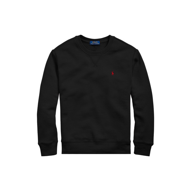 RALPH LAUREN Felpa nera girocollo con logo bambini