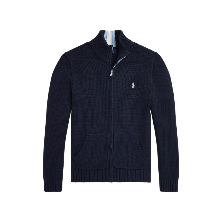 RALPH LAUREN Maglia in cotone navy full-zip bambino