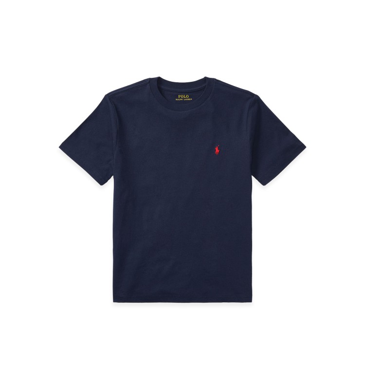RALPH LAUREN T-shirt navy con logo rosso bambini