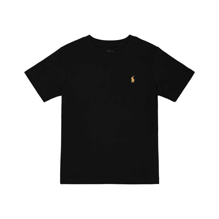 RALPH LAUREN T-shirt nera con logo giallo bambini
