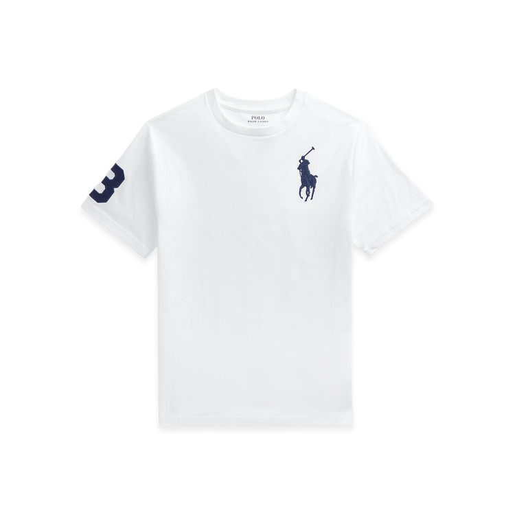RALPH LAUREN T-shirt bianca con Big Pony navy bambini