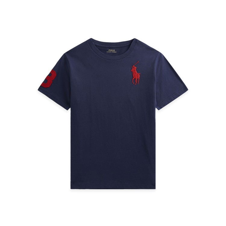RALPH LAUREN T-shirt navy con Big Pony rosso bambini