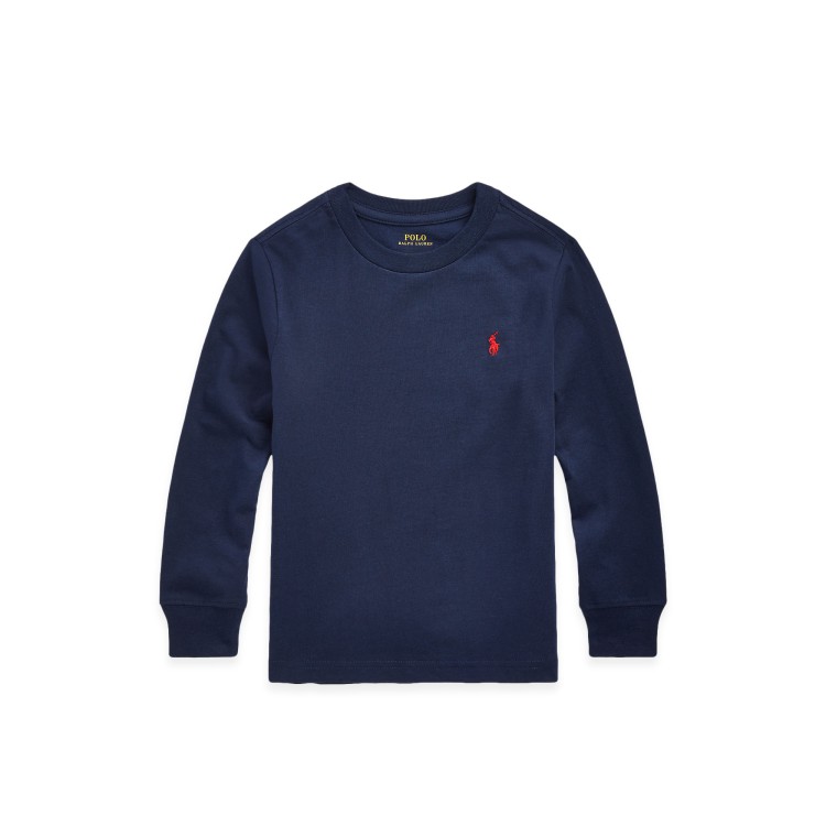 RALPH LAUREN T-shirt a maniche lunghe navy con logo rosso bambini