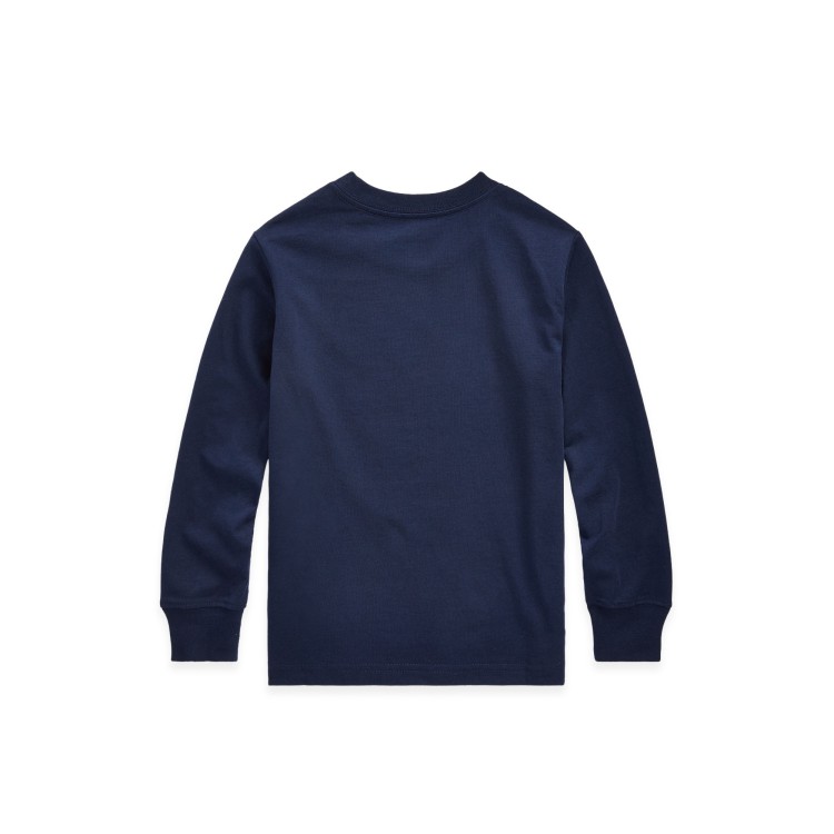 RALPH LAUREN T-shirt a maniche lunghe navy con logo rosso bambini