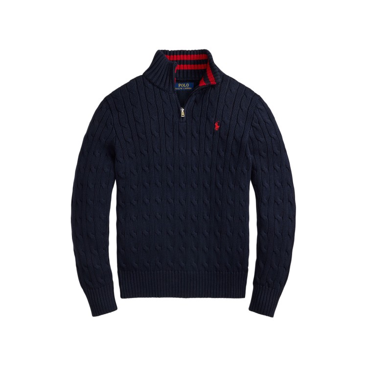 RALPH LAUREN Maglia in cotone navy mezza zip bambino