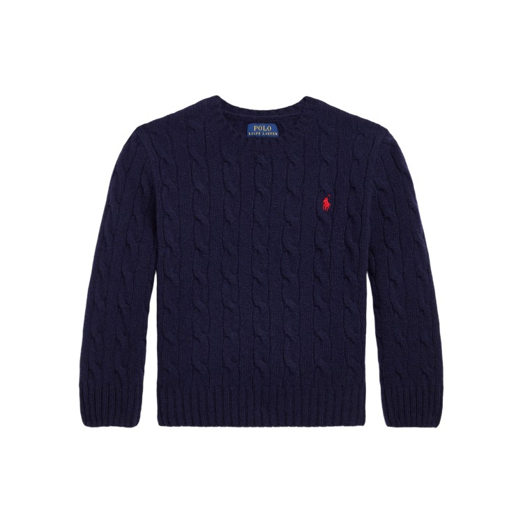 RALPH LAUREN Maglia navy lana e cashmere a trecce bambini
