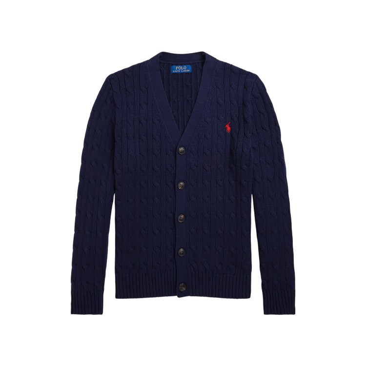 RALPH LAUREN Cardigan navy a trecce scollo a V bambini