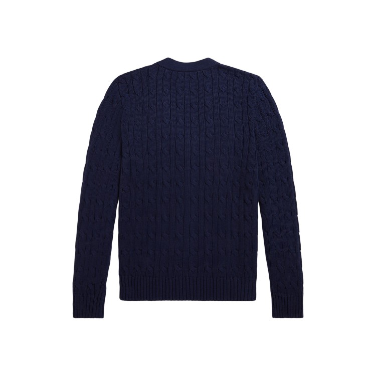 RALPH LAUREN Cardigan navy a trecce scollo a V bambini