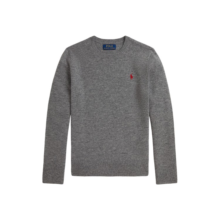 RALPH LAUREN Maglia grigia in lana con logo bambini