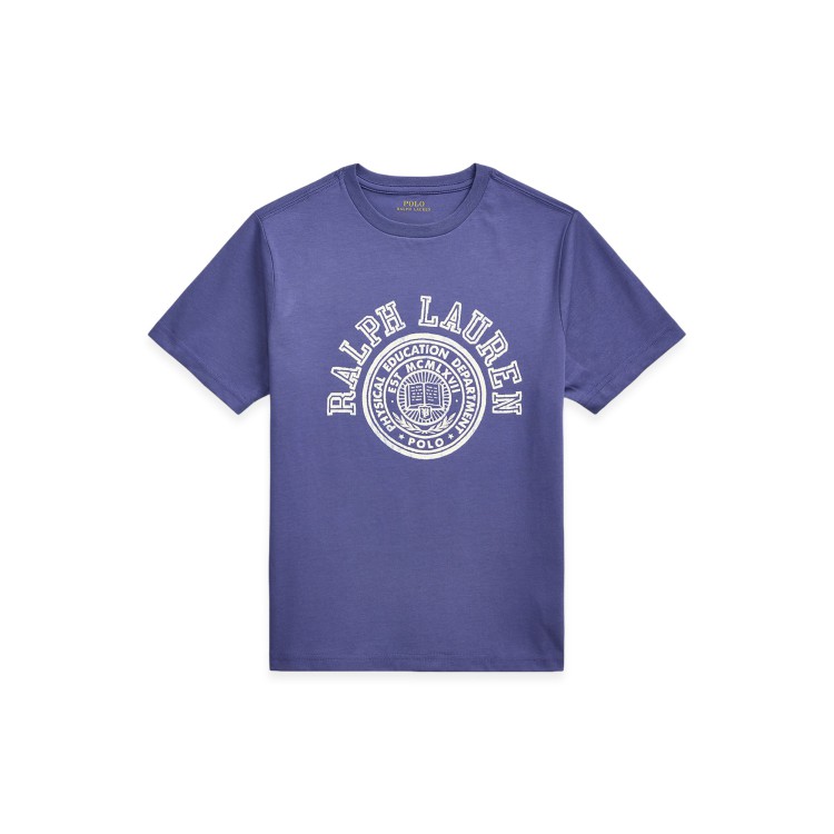 RALPH LAUREN T-shirt azzurra con stampa logo bambini