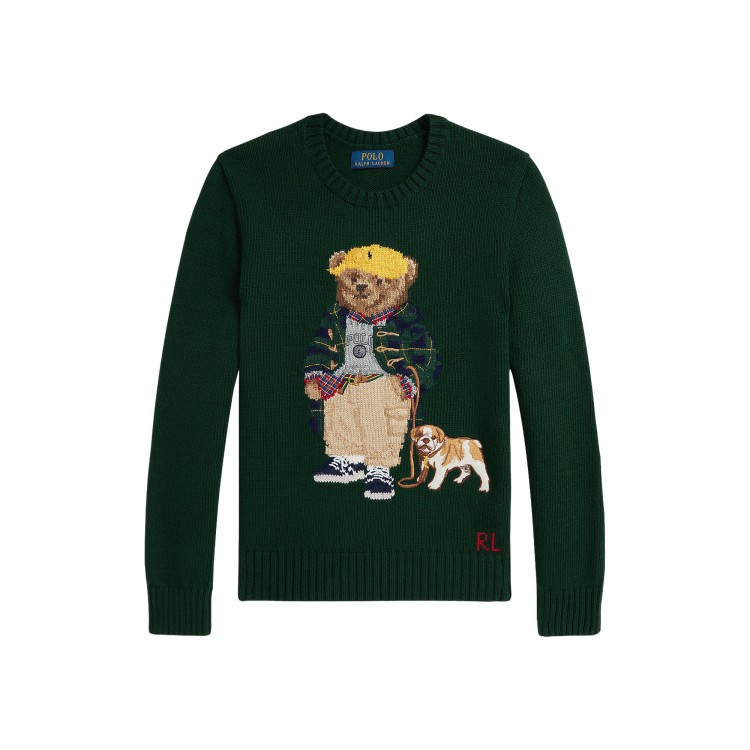 RALPH LAUREN Maglia verde con orsetto intarsiato bambini