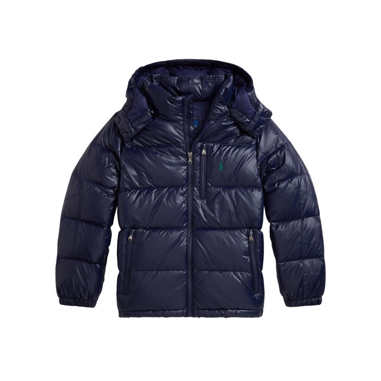 RALPH LAUREN Giubbotto navy lucido logo verde bambino