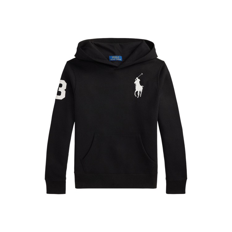 RALPH LAUREN Felpa nera Big Pony con cappuccio bambini
