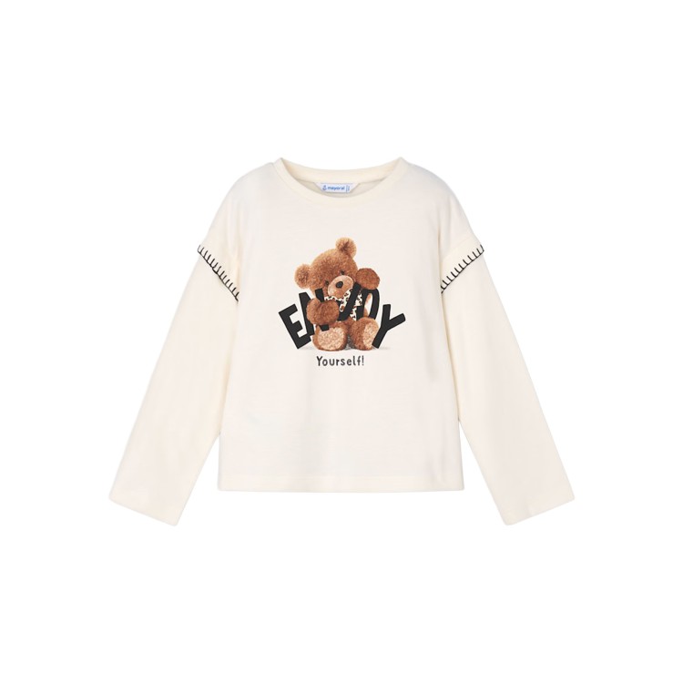 MAYORAL T-shirt panna maniche lunghe con stampa bambina