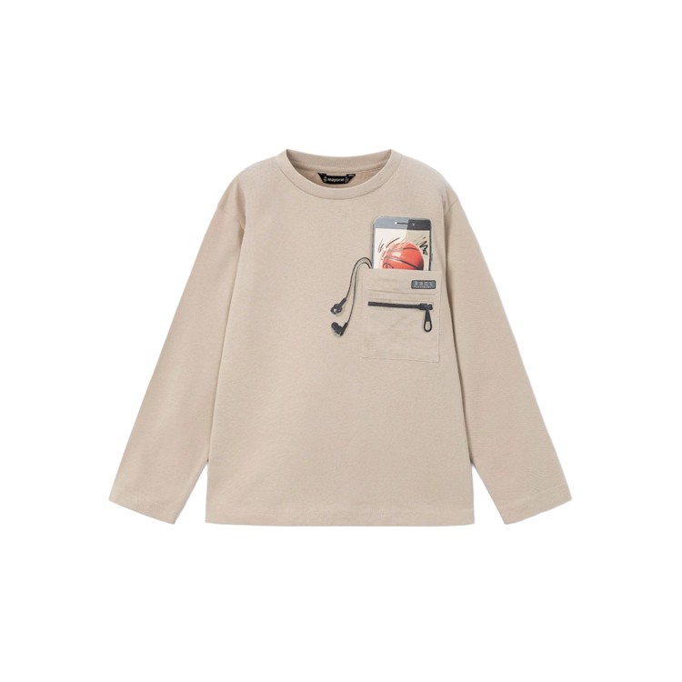 MAYORAL T-shirt beige a maniche lunghe con stampa bambino
