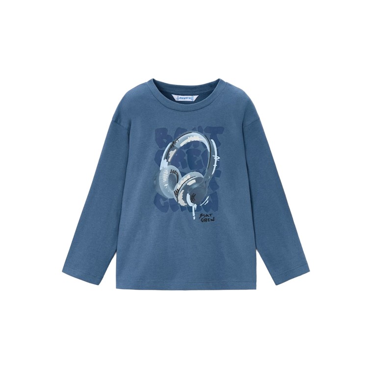 MAYORAL T-shirt azzurra a maniche lunghe con stampa bambino