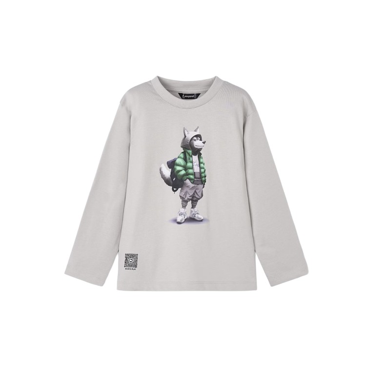 MAYORAL T-shirt grigia a maniche lunghe interattiva bambino