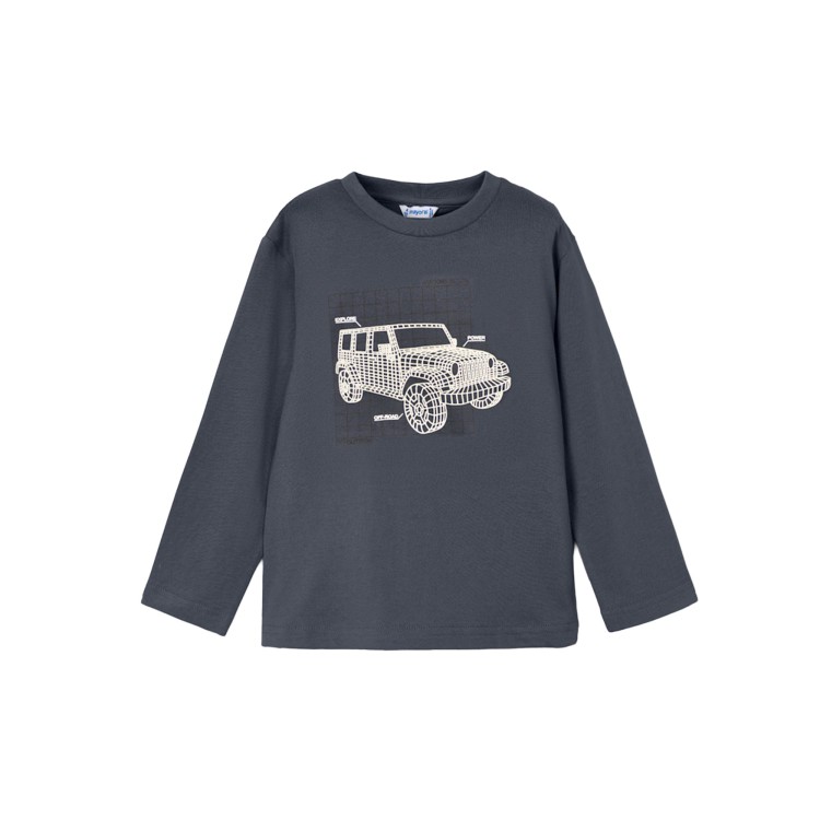 MAYORAL T-shirt blu navy a maniche lunghe stampa bambino