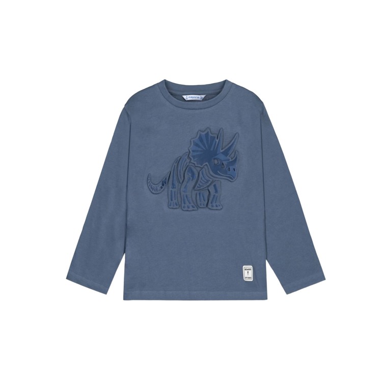 MAYORAL T-shirt azzurra a maniche lunghe dinosauro bambino