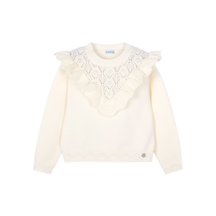MAYORAL Maglione crema tricot volant bambina