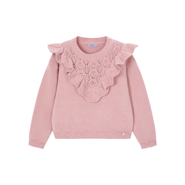 MAYORAL Maglione rosa tricot volant bambina