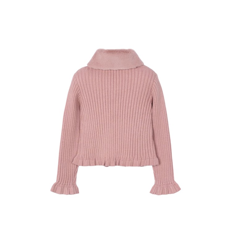 MAYORAL Cardigan rosa colletto pellicciotto bambina