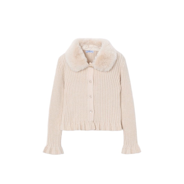 MAYORAL Cardigan sabbia colletto pellicciotto bambina